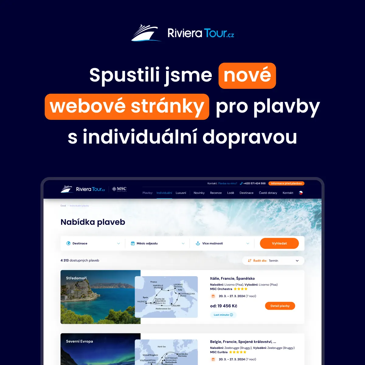 Riviera Tour spouští nový web individuálních plaveb