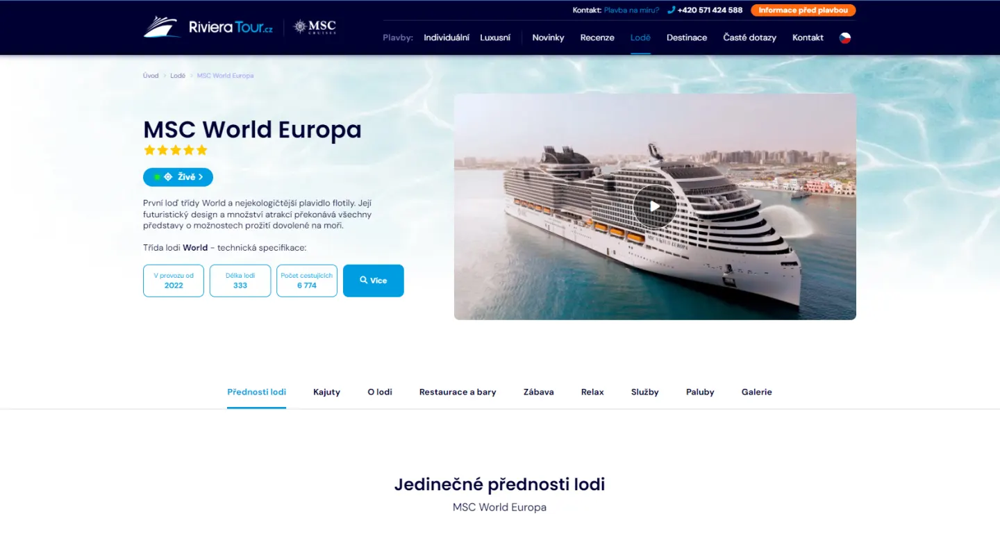 Riviera Tour spouští nový web individuálních plaveb