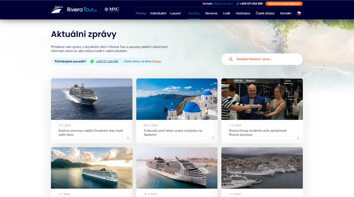 Riviera Tour spouští nový web individuálních plaveb