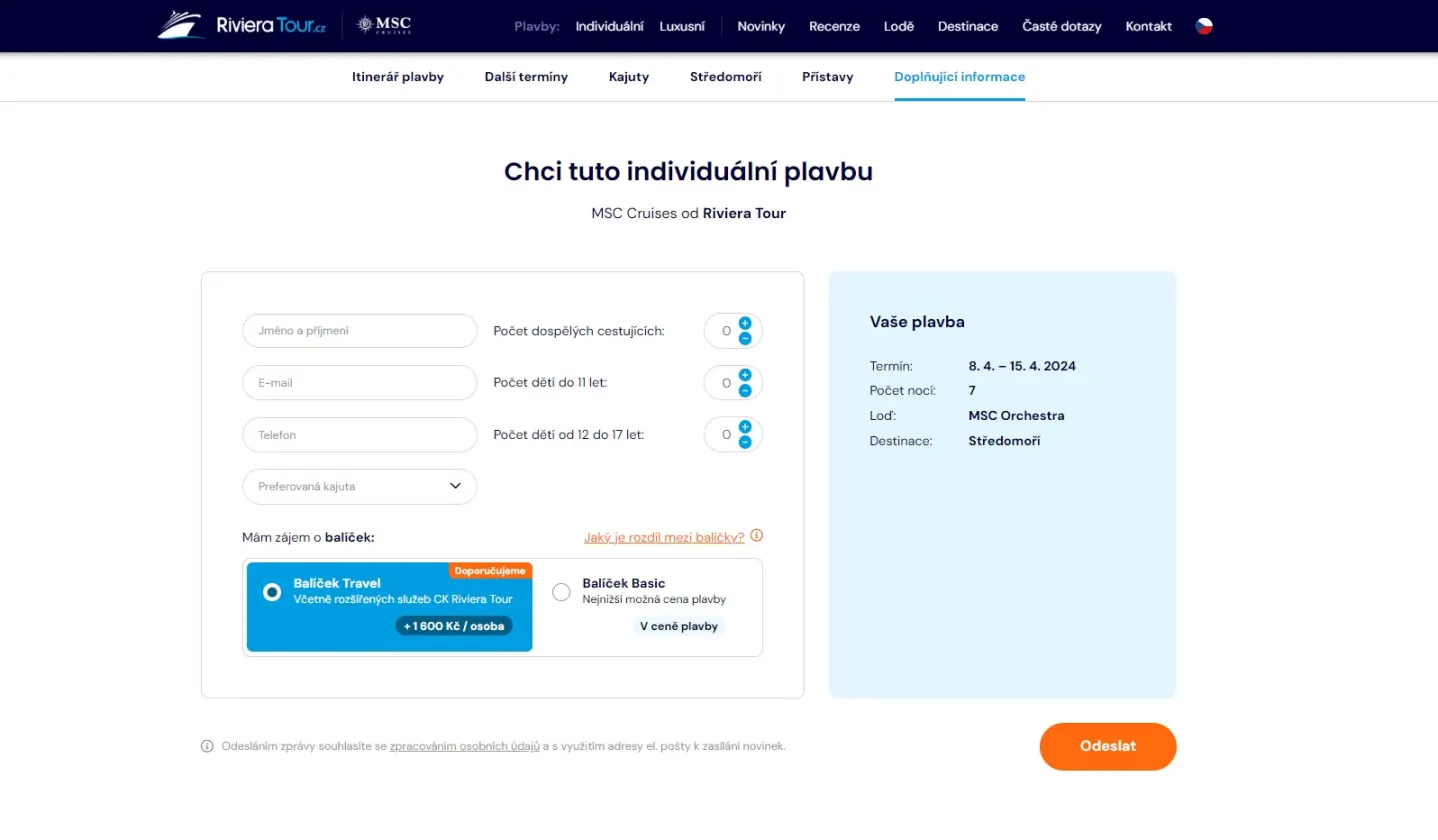 Riviera Tour spouští nový web individuálních plaveb
